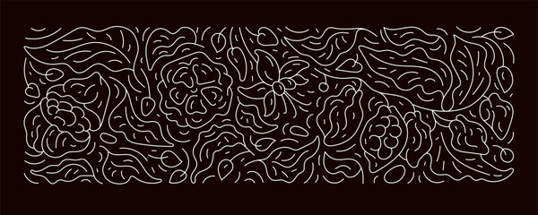 Cocoa art line print Branch, bean. Black chocolate