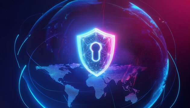binary code with shield and lock for security concept