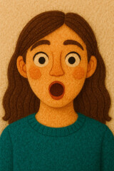 Surprised Girl Illustration in Felt - Handmade Art Full of Emotion
