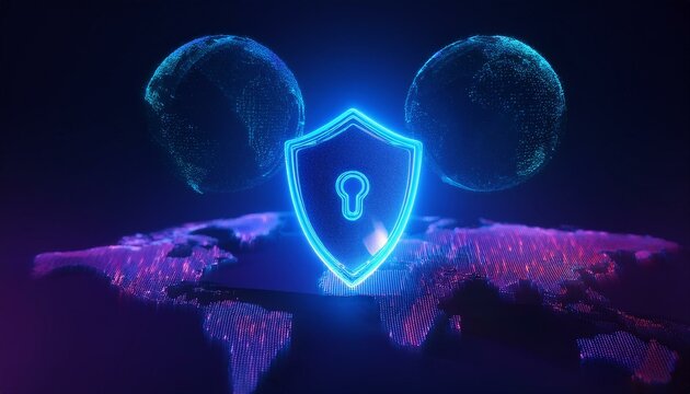 binary code with shield and lock for security concept