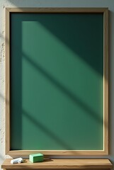 blank blackboard green board, back to school, green chalkboard with frame, Education concepts. green background, green background,green chalkboard, with a piece of chalk and an eraser neatly placed 