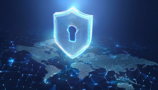 binary code with shield and lock for security concept