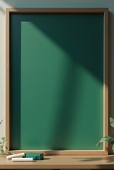 blank blackboard green board, back to school, green chalkboard with frame, Education concepts. green background, green background,green chalkboard, with a piece of chalk and an eraser neatly placed 