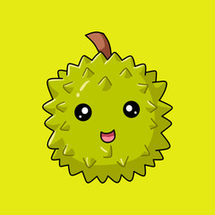Cute Cartoon Durian Smiling Character Illustration on Yellow Background