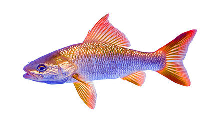 Colorful tropical fish, vibrant orange and blue scales, detailed fins, iridescent, anatomically accurate, scientific illustration style, high contrast, white background