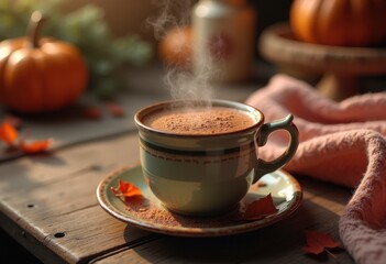 hot cocoa vintage ceramic mug rustic setting homemade comfort cozy drink wooden table warm beverage relaxation, chocolate, cream, marshmallow, treat, sweet
