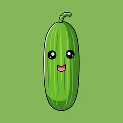 Smiling Cucumber Cartoon Character Fresh Vegetable Illustration on Green Background