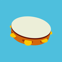 Illustrated Tambourine on Blue Background for Musical Education and Events