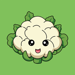 Cute Cauliflower Character Smiling on Green Background Illustration