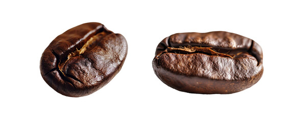 Primer plano de granos de café tostado con brillo.