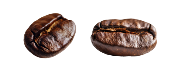 Primer plano de granos de café tostado con brillo.