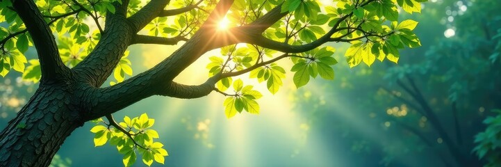 Obraz premium Tree branches stretching out into the air with leaves, tree branches, foliage, airy feel