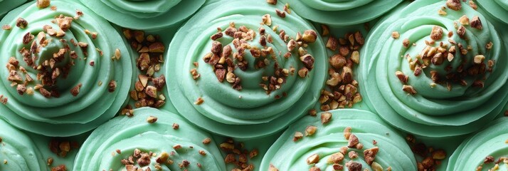 Close-up of Mint Green Cupcakes Topped with Chopped Nuts