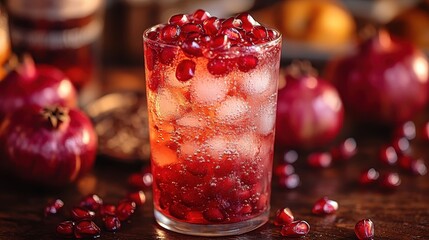 Refreshing Pomegranate Fizz Cocktail with Ice Cubes