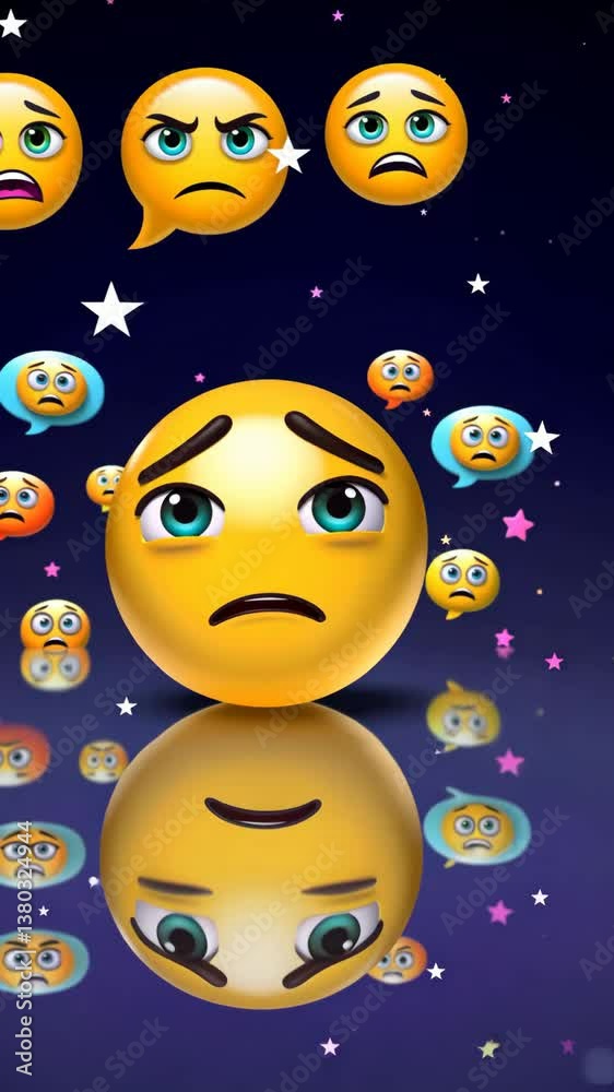 Poster a group of emojis with one of them looking sad. the sad emoji is in the middle of the group