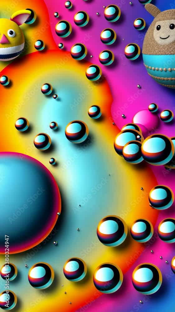 Poster a colorful image of many small spheres. the spheres are in various colors and sizes