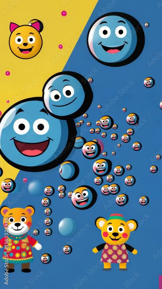 Poster A blue and yellow background with many smiling faces. The faces are in different sizes and colors