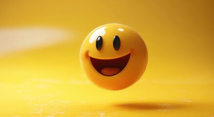 Fototapeta premium Smiling Face Emoji with Cheerful Expression and Happy Eyes on Bright Yellow Background