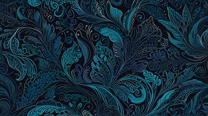 line abstract blue pattern, wave texture wallpaper ornament. Leaf, swirls floral premium illustration