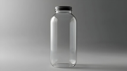 Empty glass bottle on gray background, product mockup