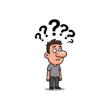 recommend clip art: Cartoon Man with Question Marks Vector - Puzzled Expression Illustration