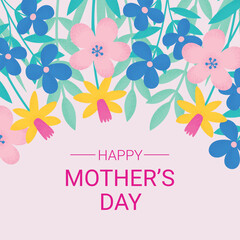 Happy Mother's Day postcard design with flowers. Square greeting card template with botanical decoration. Vector spring holiday card