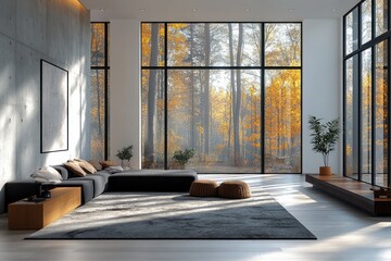 Scandinavian Minimalist Interior Design Open Space Living Room with Natural Light