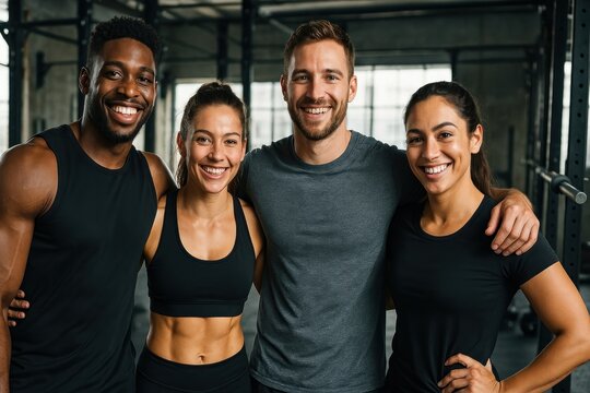Diverse friends enjoying gym.