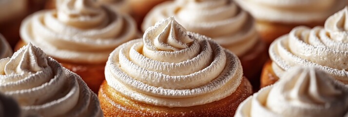 Delicious Vanilla Cupcakes with Swirled Frosting - Close Up