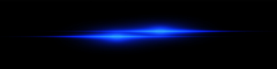 Bright horizontal beam of light on black background. Glowing laser effect creating futuristic and sci-fi aesthetics. Suitable for technology, energy, speed and digital design themes.