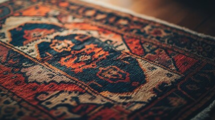 Fototapeta premium A Close Up Shot Displays Texture And Pattern Of Woven Carpet