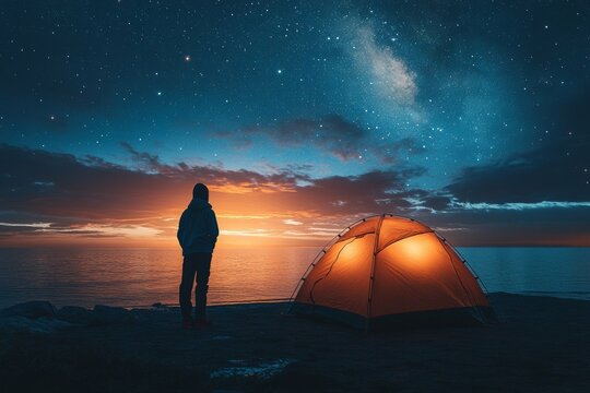 Starry Night Camping by the Sea
