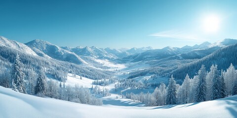 A stunning winter view shows snow-capped mountains and a sunny valley, bringing a sense of calm