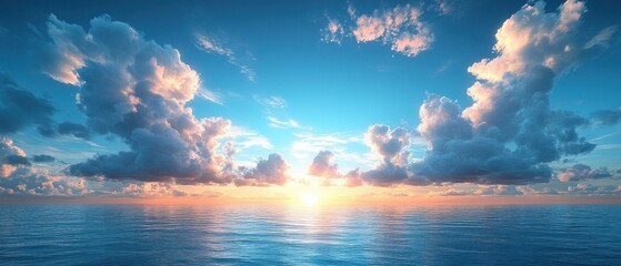 Fototapeta premium Vast Blue Sky with Fluffy White Clouds in Serene Impressionist Style