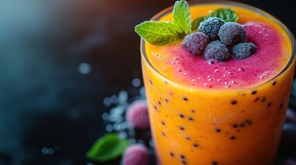 Delicious Layered Smoothie with Mango, Berries and Mint