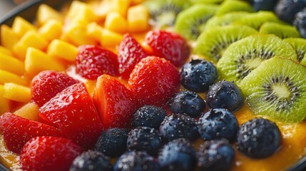 Rainbow Fruit Bowl Fresh Mango, Strawberry, Blueberry, and Kiwi Slices