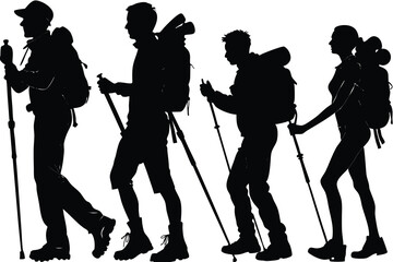 set of Hiker Illustration vector silhouettes 