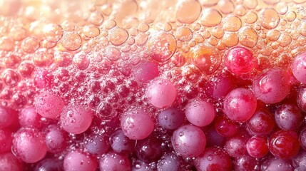 Abstract Close-Up of Red Grapes Submerged in Sparkling Liquid