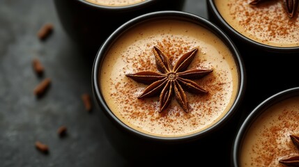 Aromatic Spiced Chai Latte in Black Cups