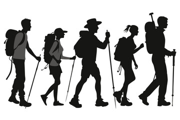 set of Hiker Illustration vector silhouettes 