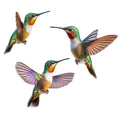 Obraz premium Hummingbirds in Flight Isolated on White Background (Transparent PNG)