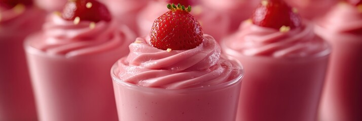 Delicious Strawberry Mousse Parfaits Close-up of Creamy Pink Dessert Cups