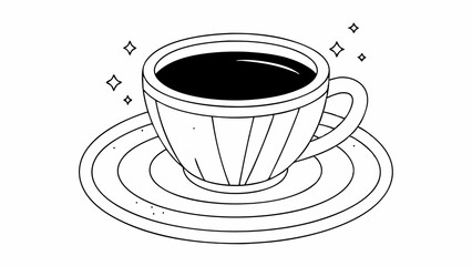 Obraz premium Coffee cup illustration with sparkles on a plate 