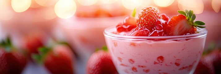 Delicious Strawberry Mousse Dessert with Fresh Berries in a Glass Bowl