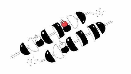 Grilled skewers with vegetables and spices in minimalist style  