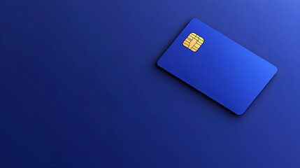 Blue credit card on blue background, financial transaction