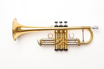 Obraz premium Shiny brass trumpet showcased against minimalistic white backgro