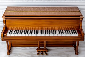 Fototapeta premium A grand piano inside one of PeleÈ™ Castle luxurious salons, bathed in golden sunlight