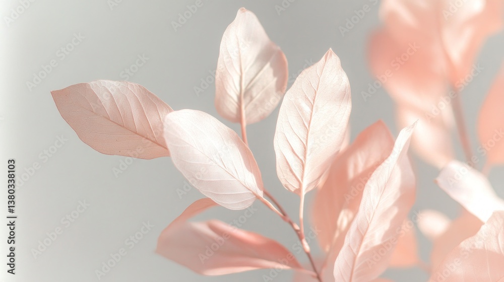 Poster soft pastel leaves gently sway in warm light, creating an atmosphere of calmness and peace. the gent