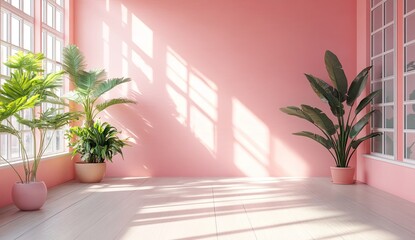 Sunny, pink room with plants